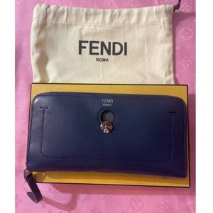 Fendi Dotcom Leather Zip Around Clutch Wallet